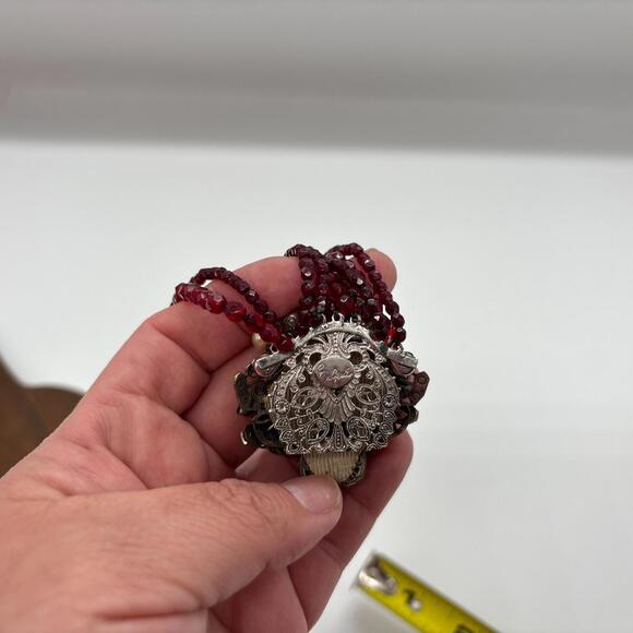 Vintage Signed EUGENE Haskell Multi Strand Ruby Beaded Bracelet Cluster Clasp - Picture 9 of 9